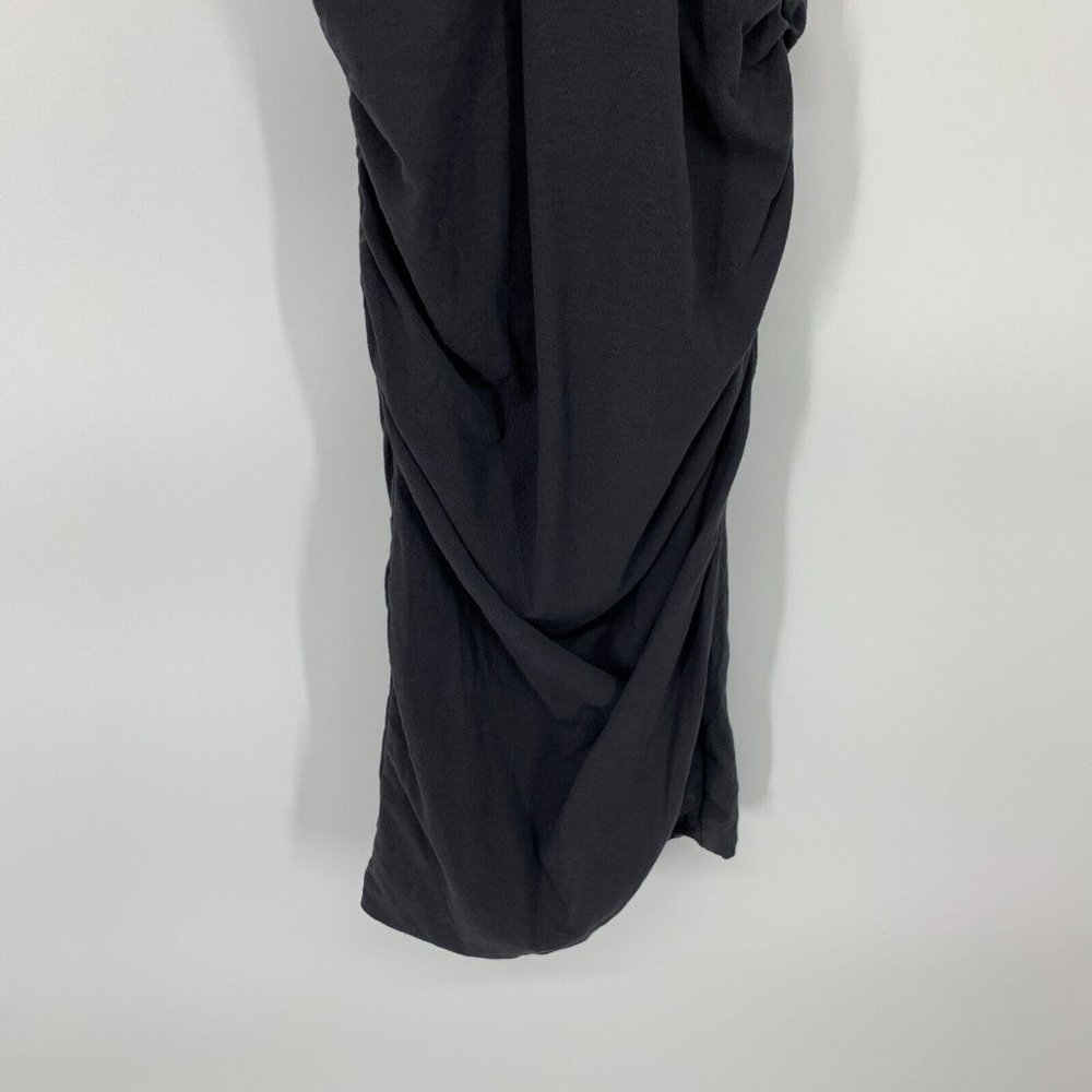 Standard James Perse Dress Black Ruched High Twist Jersey V Neck - Picture 6 of 10